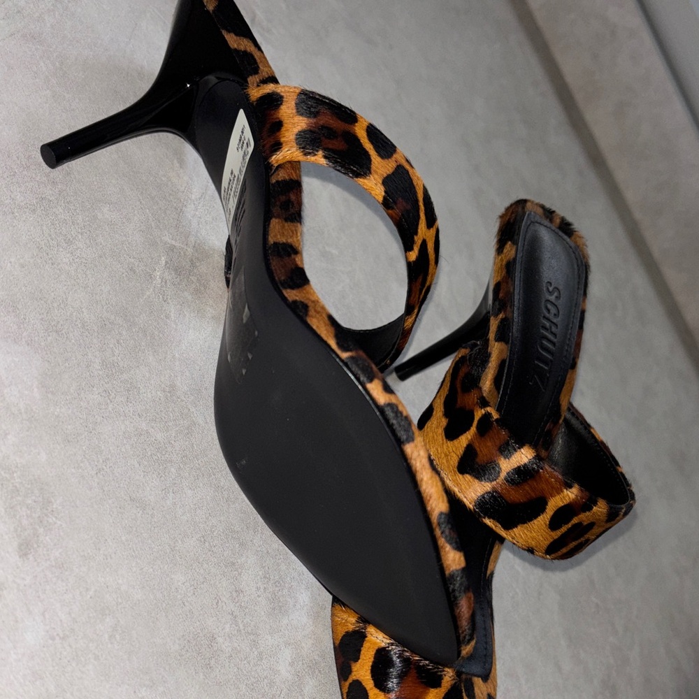 SCHUTZ Leopard-Print Pointed Toe Slide Mules - Brown/Black. Available in sz 6.5. - Picture 2 of 6